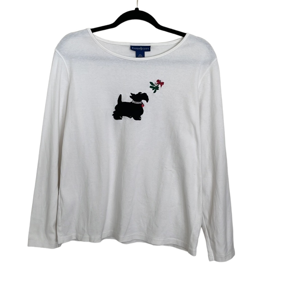 NWOT Karen Scott Women’s Scotch Terrier Dog Print on Long Sleeve Cotton Top